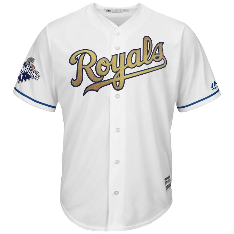 Kansas City Royals Majestic 2015 World Series Champions Gold Program Cool Base Jersey - White kansas city royals majestic 2015 world series champions gold program cool base jersey whiteb4rhs